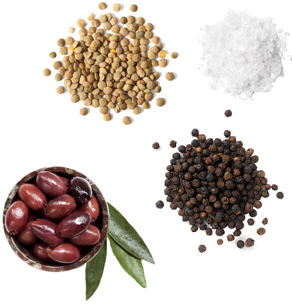 legumes, olive oil and salt